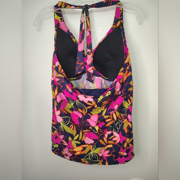 Lands' End Women's Size 12 Navy Blue Pink Green orange Floral Tankini Top - Picture 5 of 6